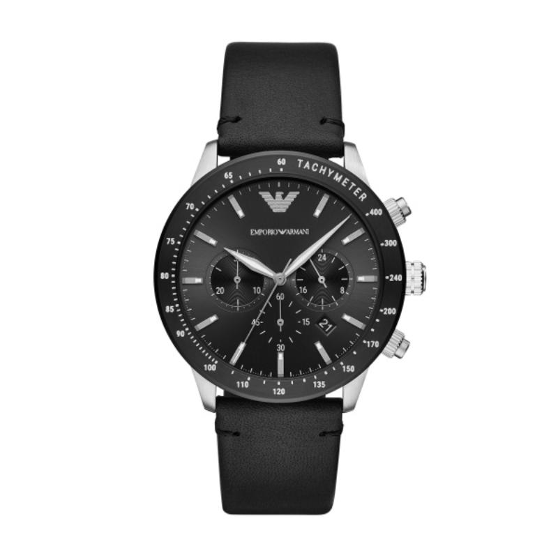 Emporio Armani Mario Reloj cronógrafo de cuero negro para hombre