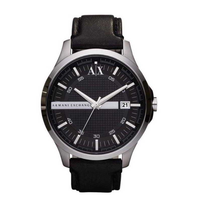 Armani Exchange Reloj para hombre con correa de cuero Negro