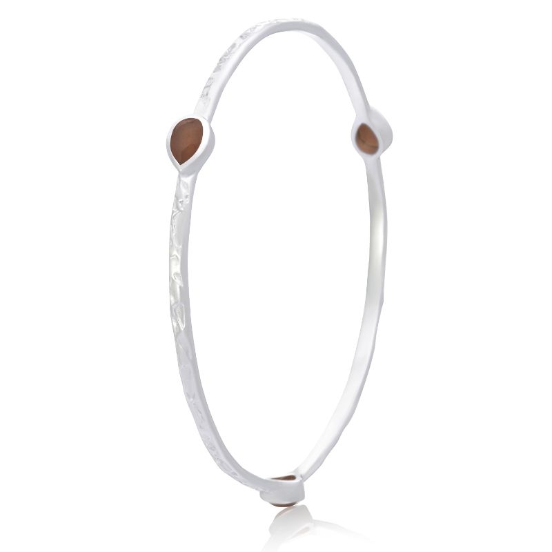 Azuni Simi Brazalete apilable de tres piedras en plata - Piedra lunar color melocotón