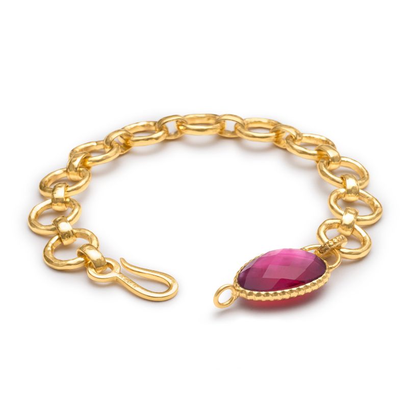 Pulsera de cadena gruesa Azuni Odyssey con piedra irregular: nácar-rosa