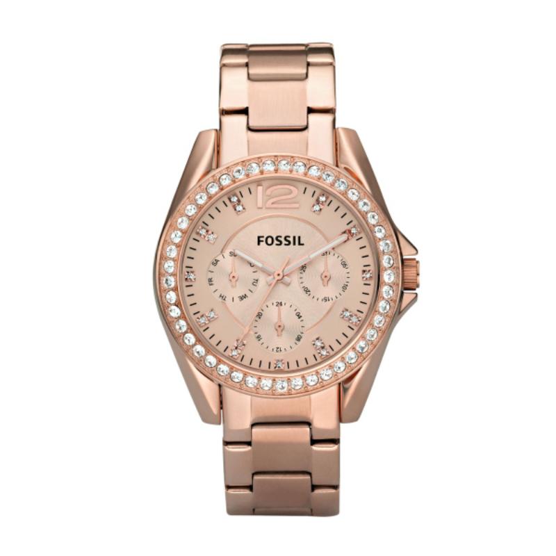 Fossil Riley Reloj multifunción de acero inoxidable en tono oro rosa