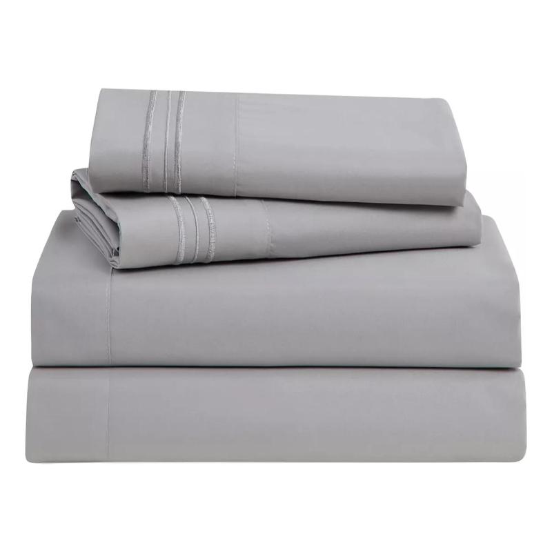 Juego Sábanas Hotel Ultra Suave Microfibra + 2 Fundas Bordadas King Gris