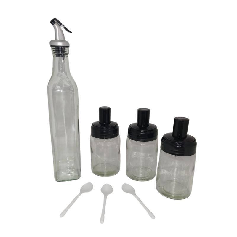 Set Alcuza Condimentero 4 Piezas Vidrio