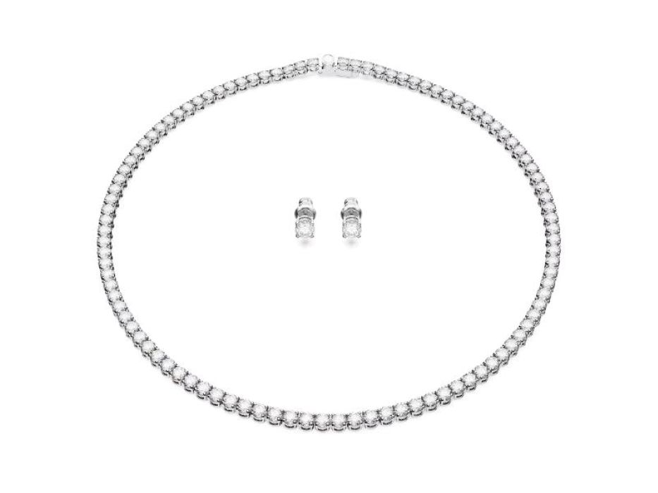 Swarovski Matrix Tennis Conjunto, collar y pendientes de corte redondo, blanco, baño de rodio