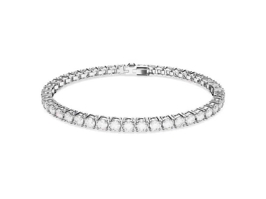Swarovski Matrix Tennis Pulsera, Talla redonda, Blanco, Baño de rodio