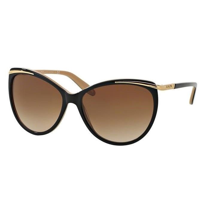 Ralph RA5150 Negro brillante sobre armazón dorado y desnudo con lentes degradados en marrón