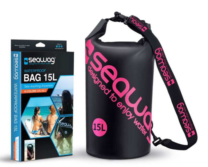 Bolsa impermeable Seawag 15L con correa y asa - Negro y Rosa