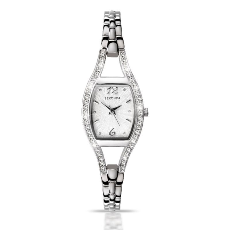 Sekonda Reloj de pulsera semibrazalete de plata para mujer con esfera blanca
