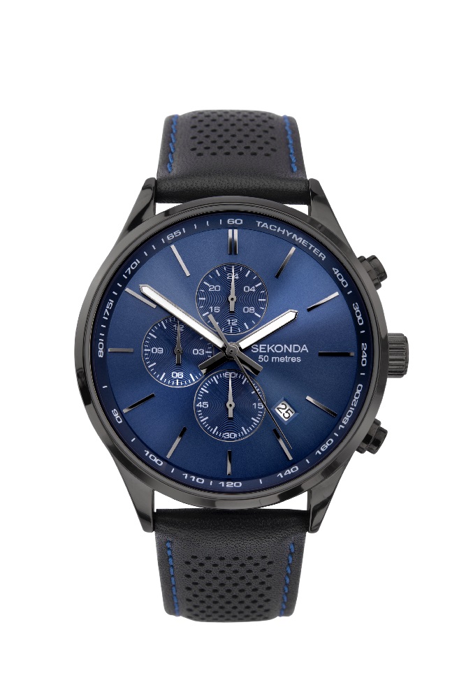 Sekonda Reloj De Cuero Negro Para Hombre Con Esfera Azul