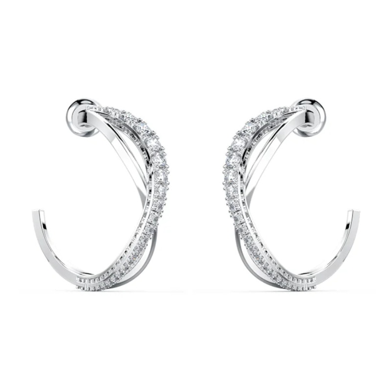 Swarovski Pendientes de aro giratorios - Blancos, bañados en rodio