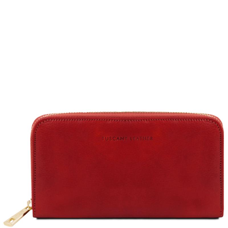 Tuscany Leather Monedero clásico de piel con cremallera TL Rojo