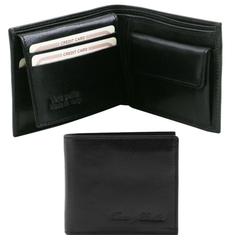 Tuscany Leather Cartera de piel de 3 pliegues con monedero Negro