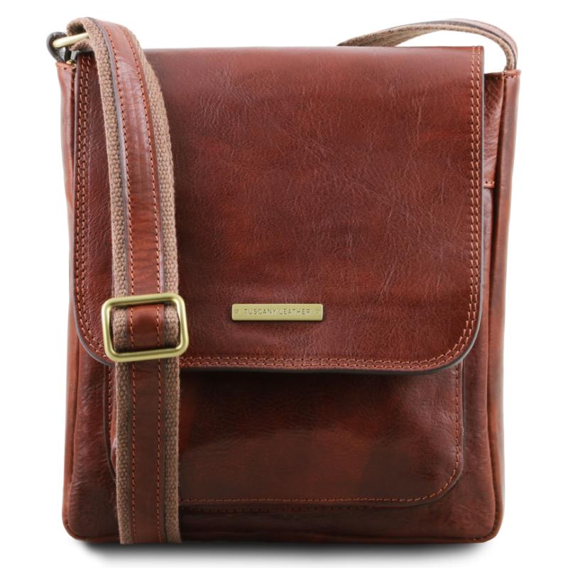 Tuscany Leather Jimmy - Bolso bandolera de piel para hombre con bolsillo frontal - Marrón