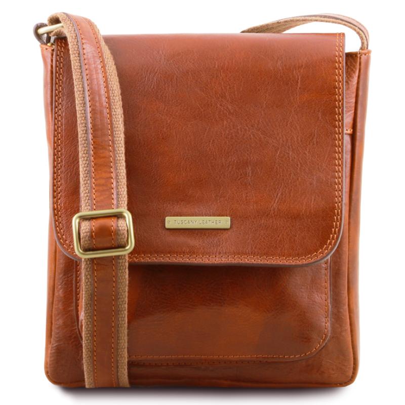 Tuscany Leather Jimmy - Bolso bandolera de piel para hombre con bolsillo frontal - Miel