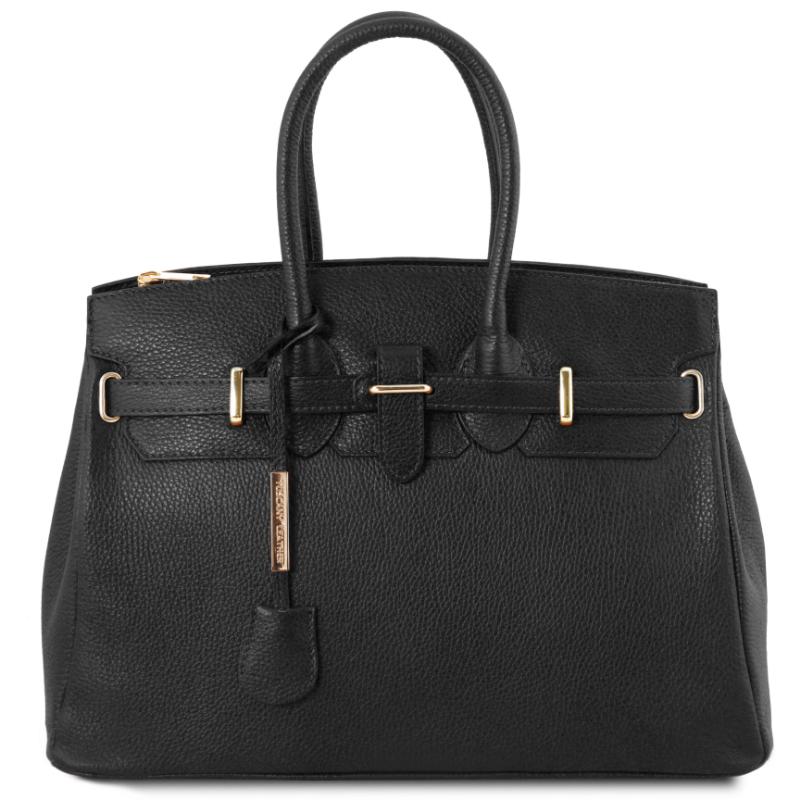 Bolso Toscana de Piel con Herrajes Dorados Negro