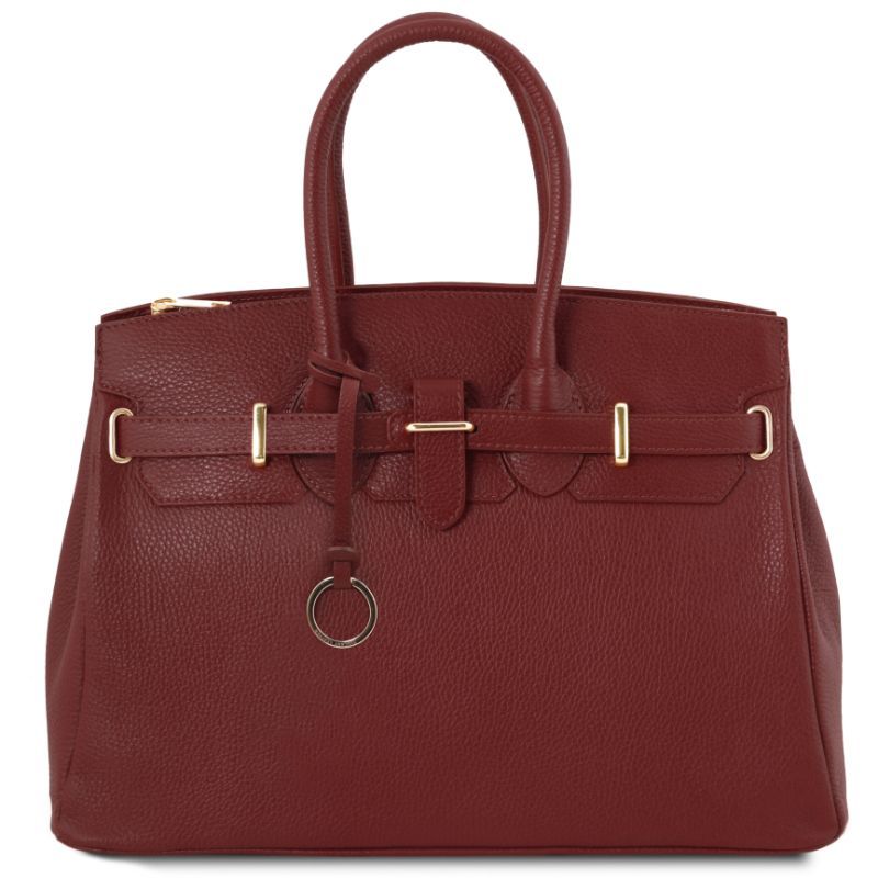 Bolso Toscana de Piel con Herrajes Dorados Rojo