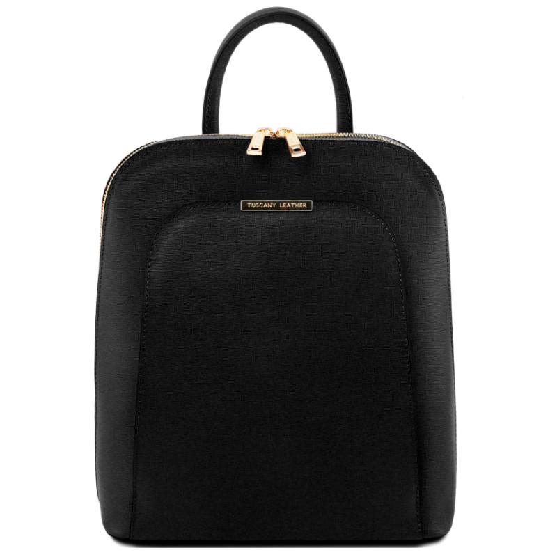 Tuscany Leather TL Bag - Mochila de piel Saffiano para mujer - Negro