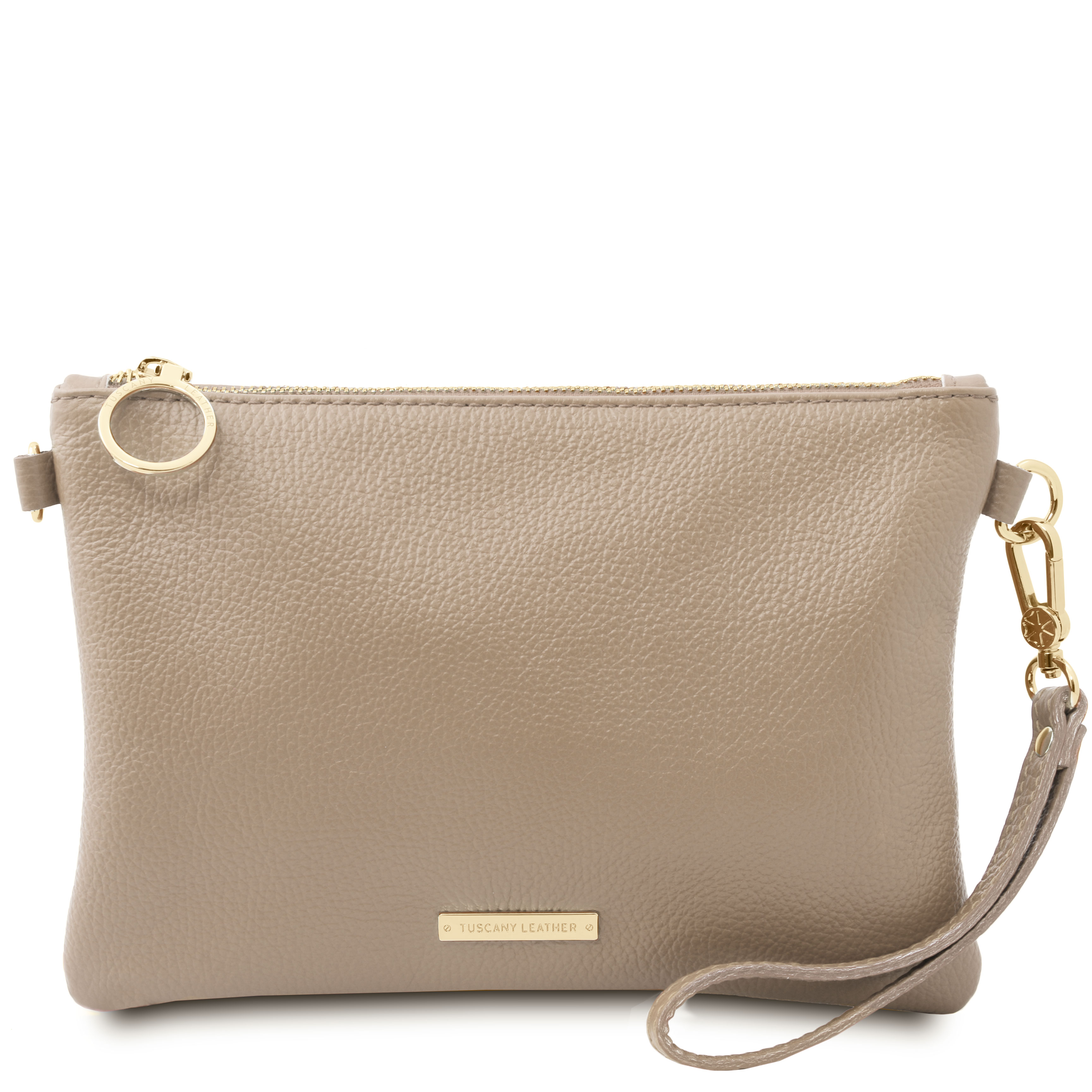 Bolso Clutch Tuscany Leather de Piel Suave - Taupe Claro