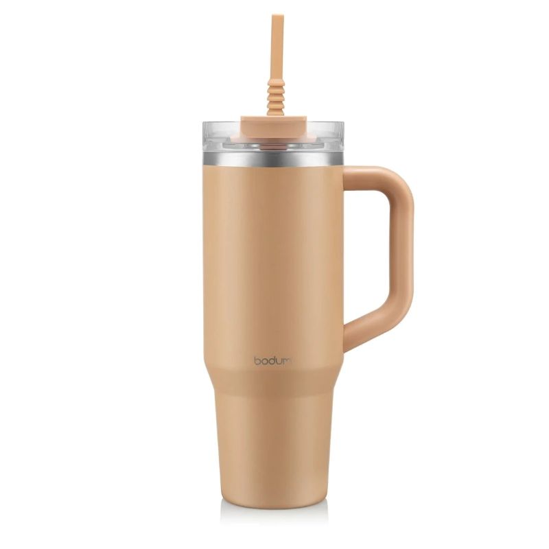 Bodum Taza de viaje con asa y pajita de silicona - Latte de vainilla