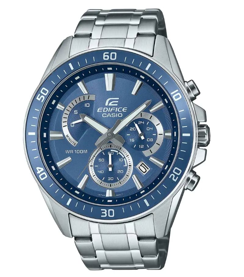 Casio Classic Reloj cronógrafo Edifice con esfera azul y pulsera de acero inoxidable