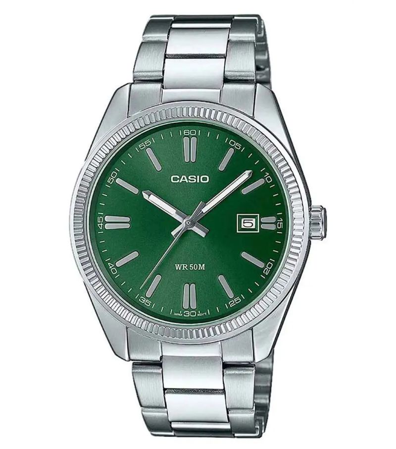 Casio Classic Reloj Analógico Esfera Verde/Pulsera de Acero Inoxidable