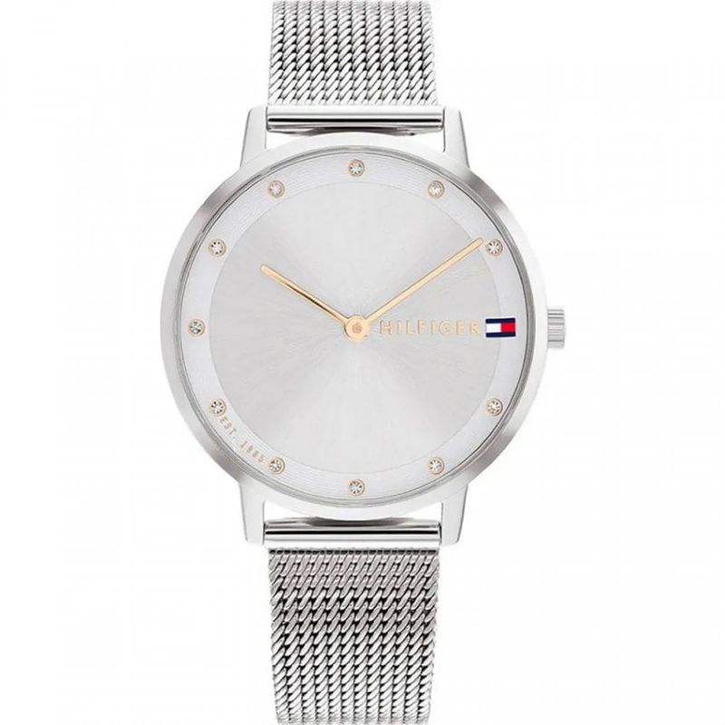 Tommy Hilfiger Pippa Reloj con esfera plateada y pulsera de malla de acero inoxidable