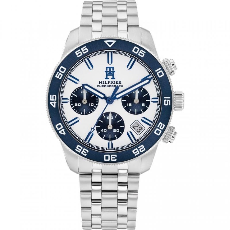 Tommy Hilfiger Th85 Reloj cronógrafo para hombre con esfera blanca y pulsera de acero inoxidable