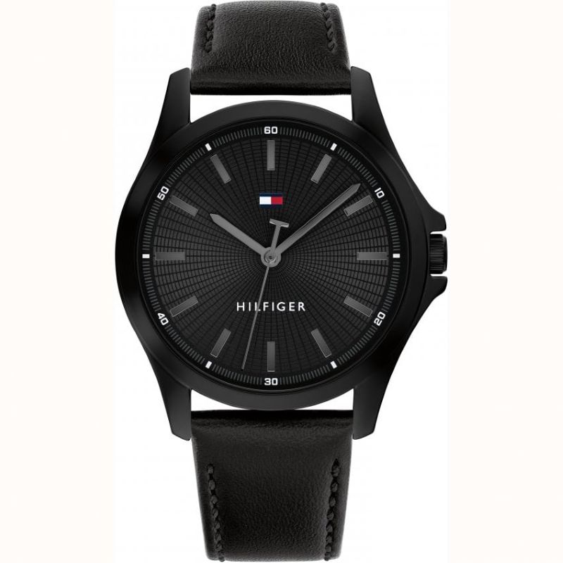 Tommy Hilfiger Bruce Reloj para hombre con esfera negra y correa de cuero negro