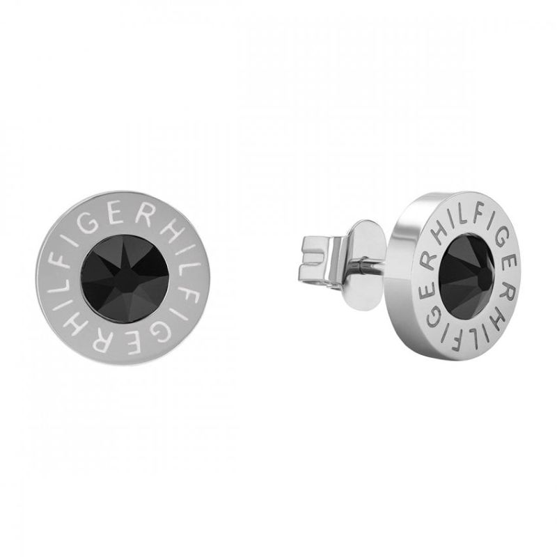 Tommy Hilfiger Pendientes de acero inoxidable con cristal negro