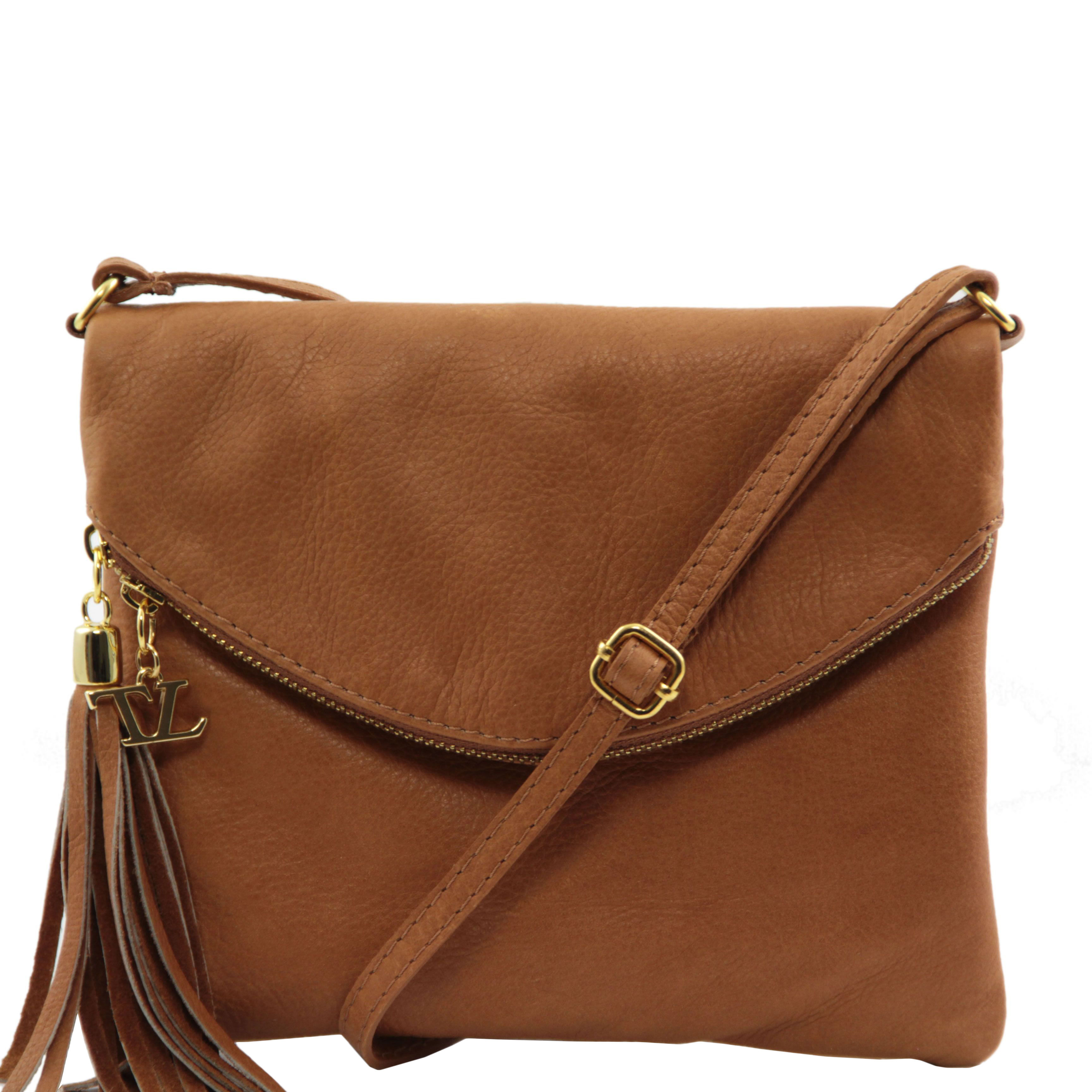 Bolso Bandolera Toscana de Piel con Borla - Coñac