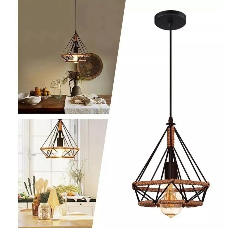 Lámparas Colgante Vintage Industrial Cuerda De Cáñamo