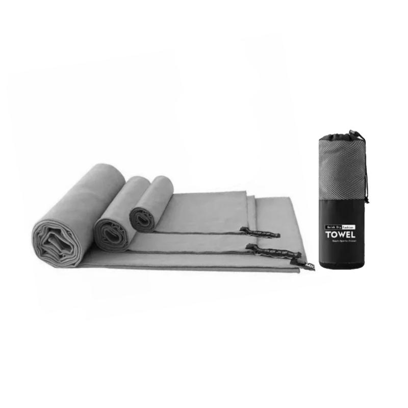 Set 3 Toallas Baño Viaje Microfibra Secado Rápido Gris