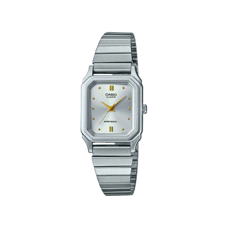 Casio Reloj plateado para mujer con esfera blanca