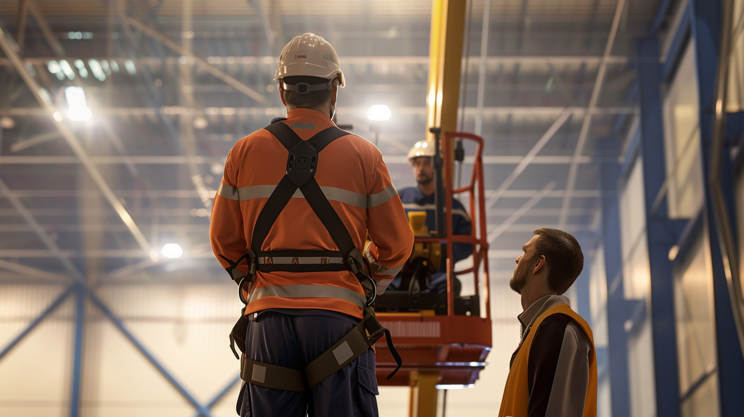 Cursist volgt op locatie een hoogwerkertraining van Hijsconcurrent en leert veilig en efficiënt werken op hoogte met een hoogwerker.