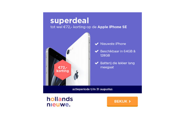 hollandsnieuwe: â¬72 korting op de Iphone SE