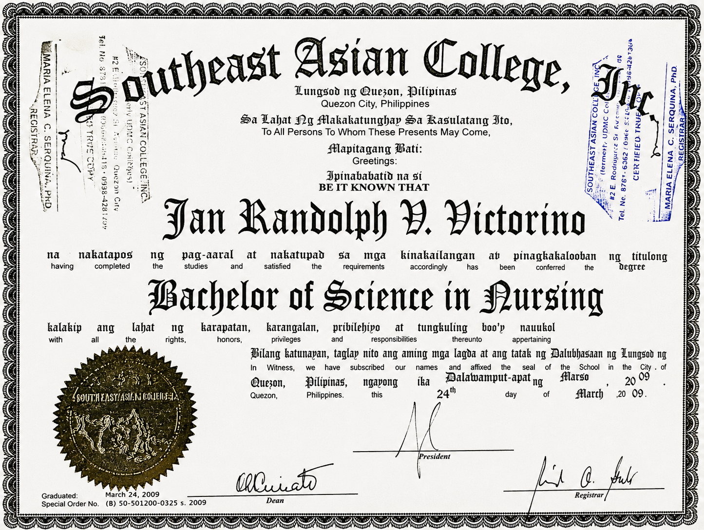 Jan Randolph's diploma