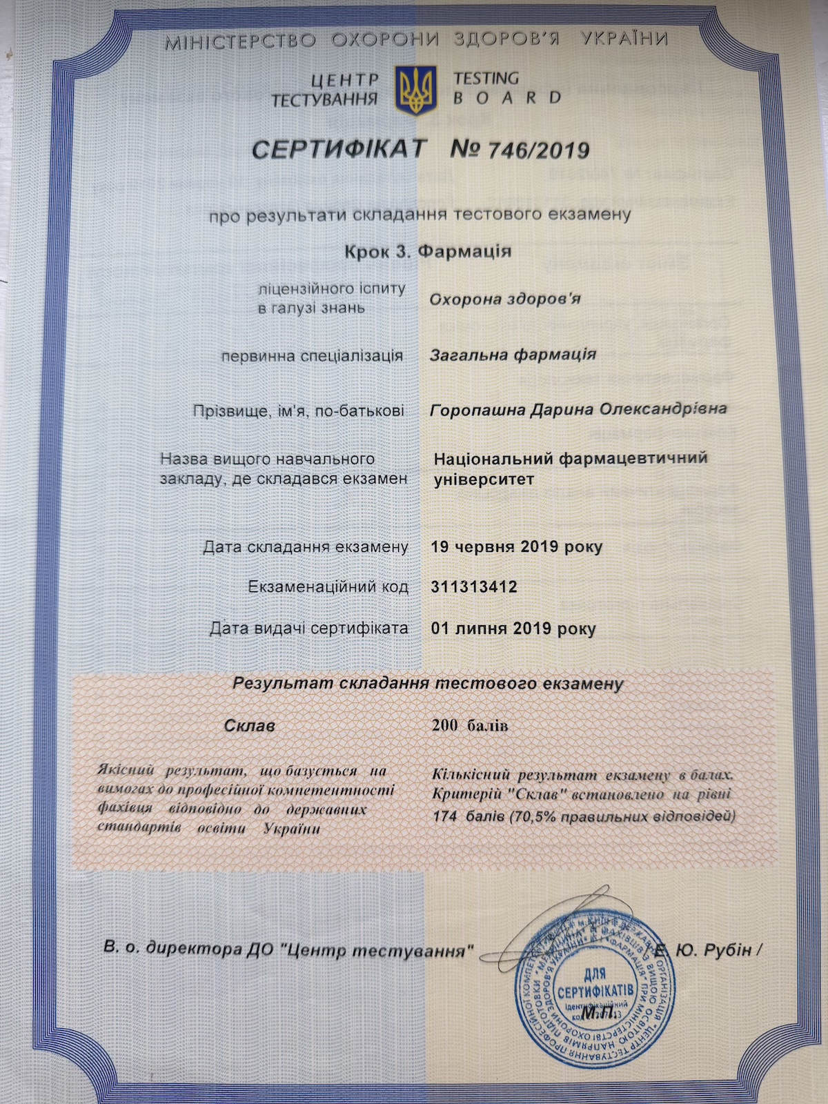 Daryna Horopashna's diploma