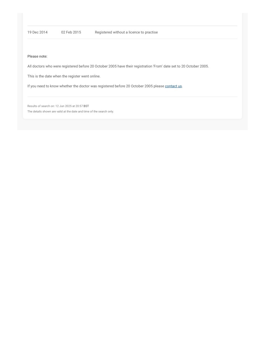 Registro de inscripción de médico de ANDSURGEONS Clinic sin licencia para ejercer, 2014-2015