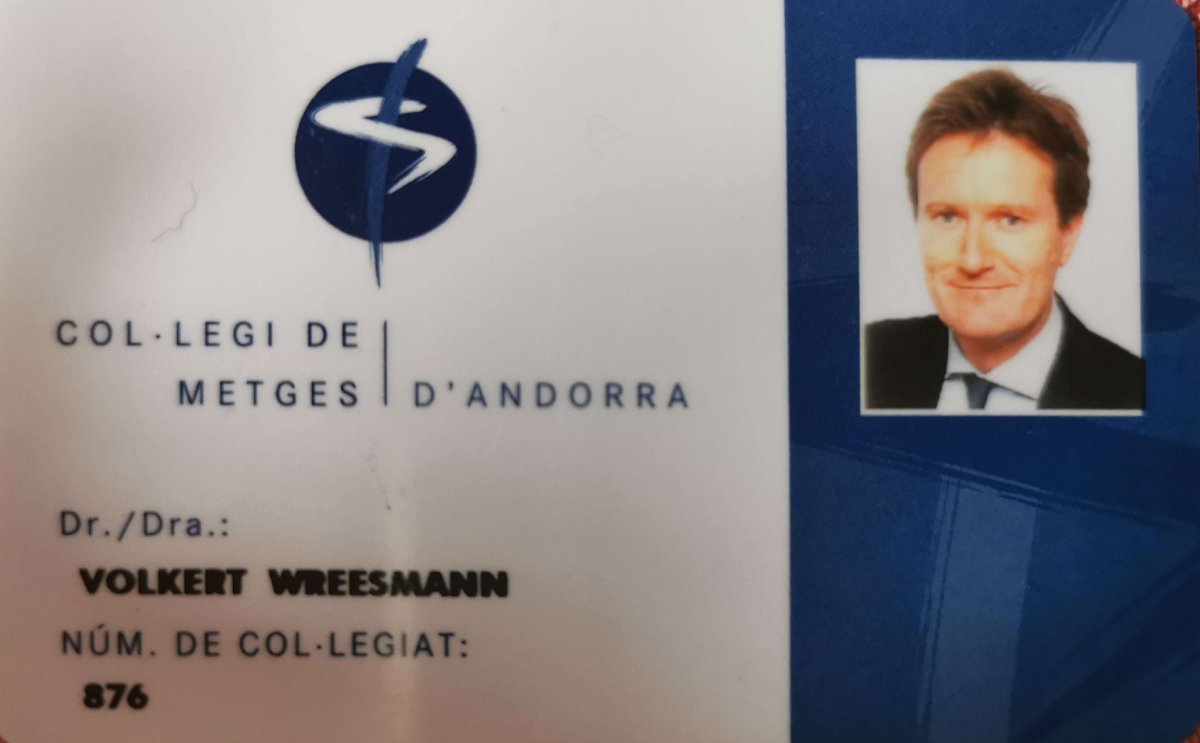 Licencia médica del Dr. Volkert Wreesmann, clínica ANDSURGEONS, Andorra