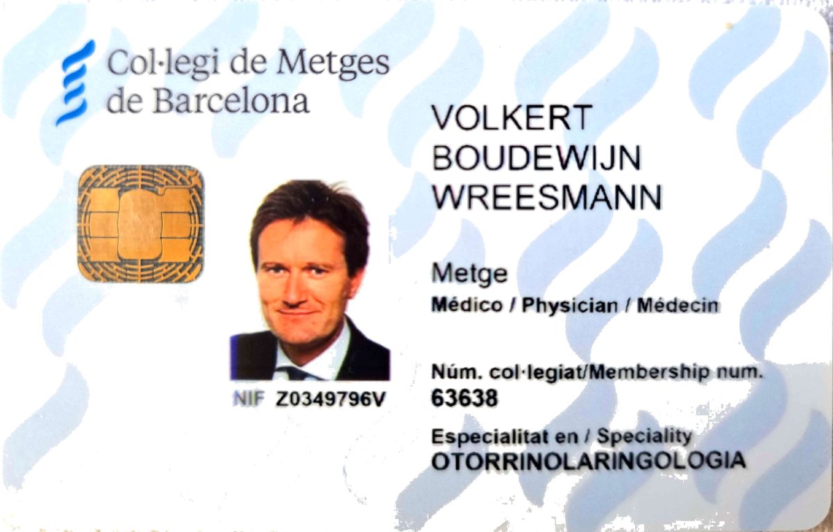 Licencia médica del Dr. Volkert Boudewijn Wreesmann, ANDSURGEONS Clinic, Barcelona