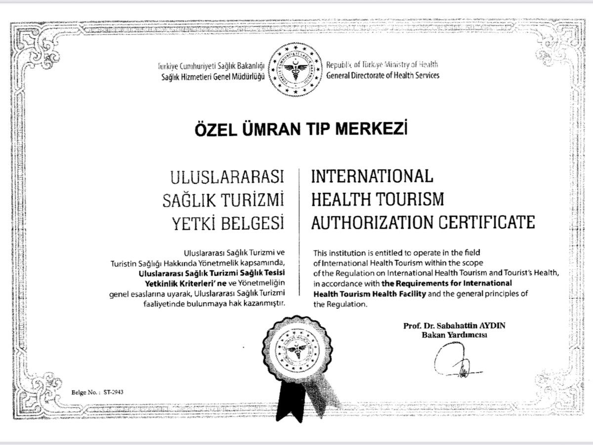 Certificado de autorización de turismo médico internacional, ÜMRAN TIP MERKEZİ, Ministerio de Salud de Turquía