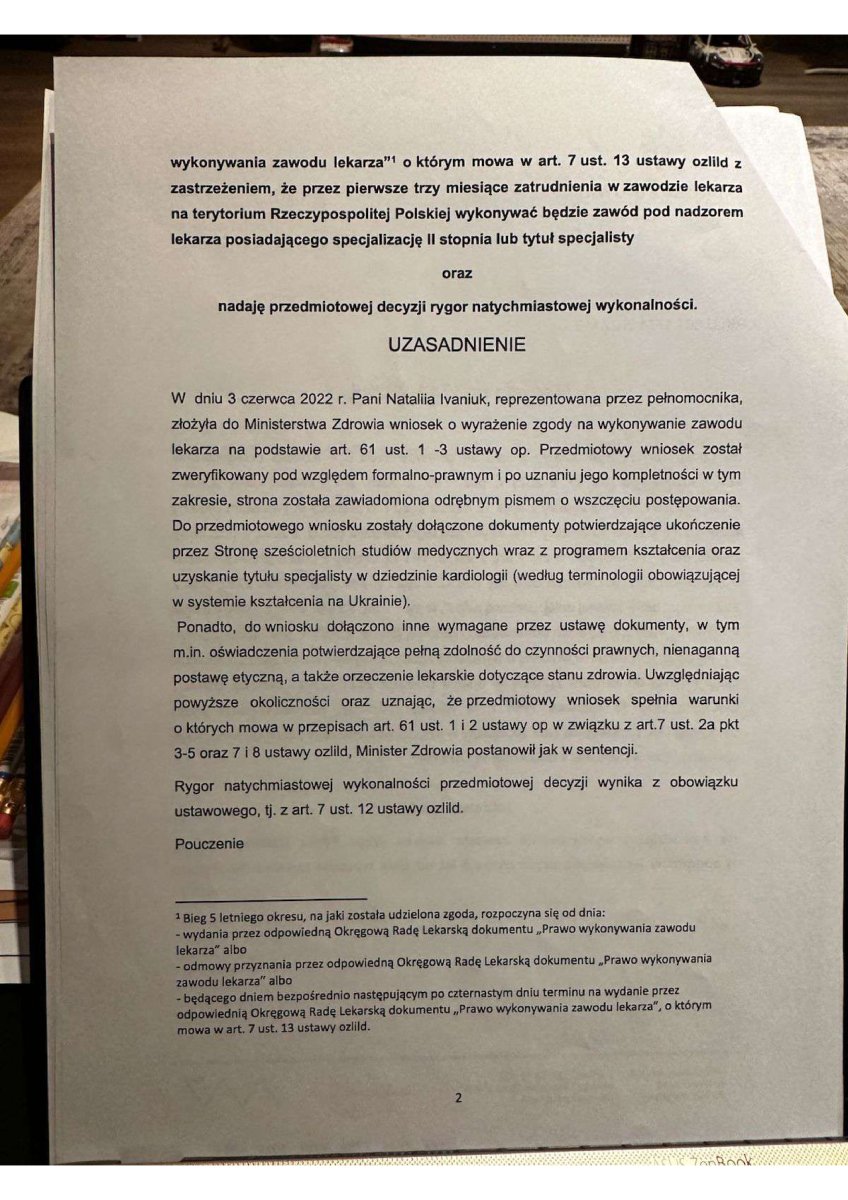 تصريح وزارة الصحة لناتاليا إيفانيوك، Todurova Health Service، بولندا، 2022