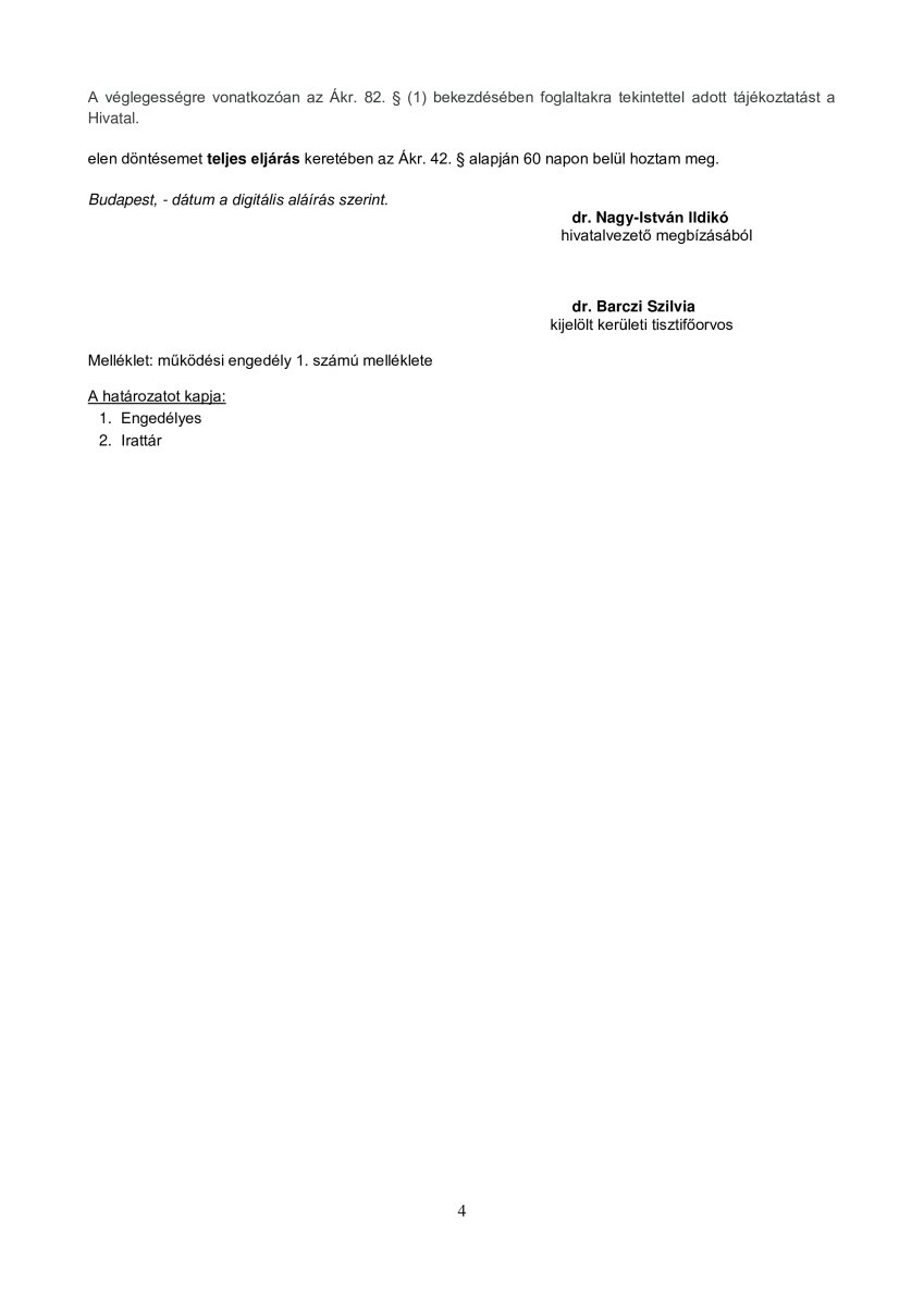 Anexo de licencia de funcionamiento de BMC Dental Klinik, Budapest