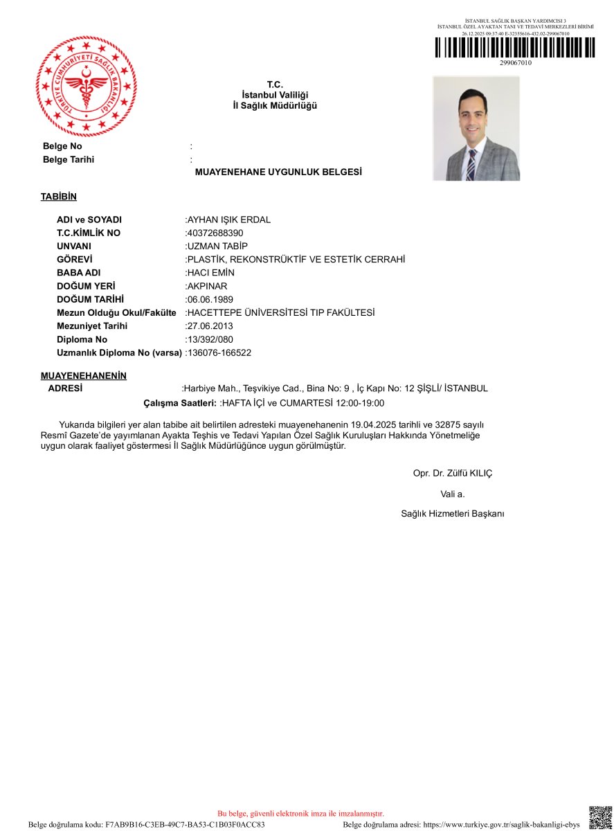 شهادة صلاحية العيادة لـ Assoc. Prof. Dr. Ayhan Işık Erdal Muayenehanesi، إسطنبول، 2025