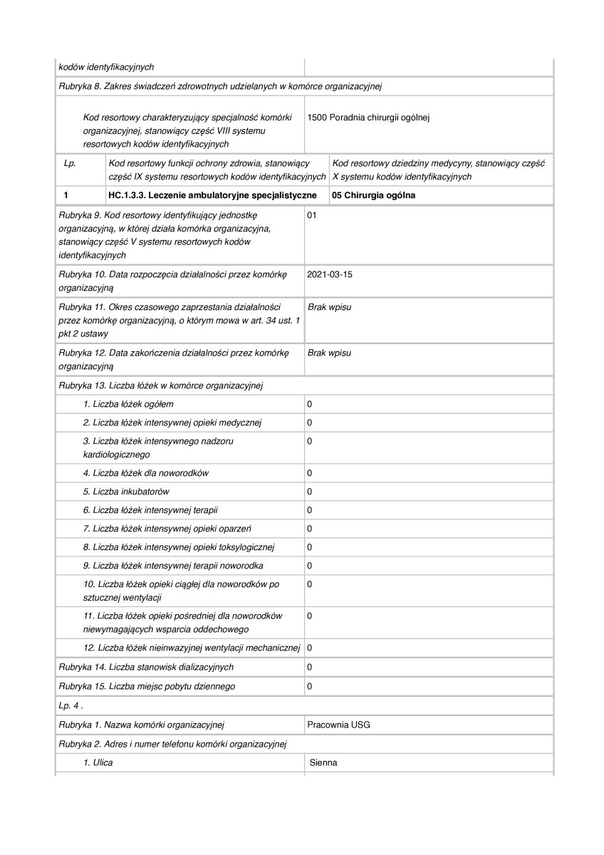 رخصة جراحة العيادات الخارجية المتخصصة لـ Sienna Clinic، بولندا، 2021