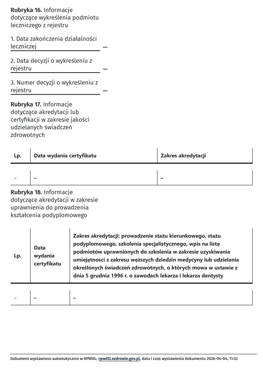 Documento de alcance de acreditación para Artisan Clinic, Polonia, formación médica de posgrado