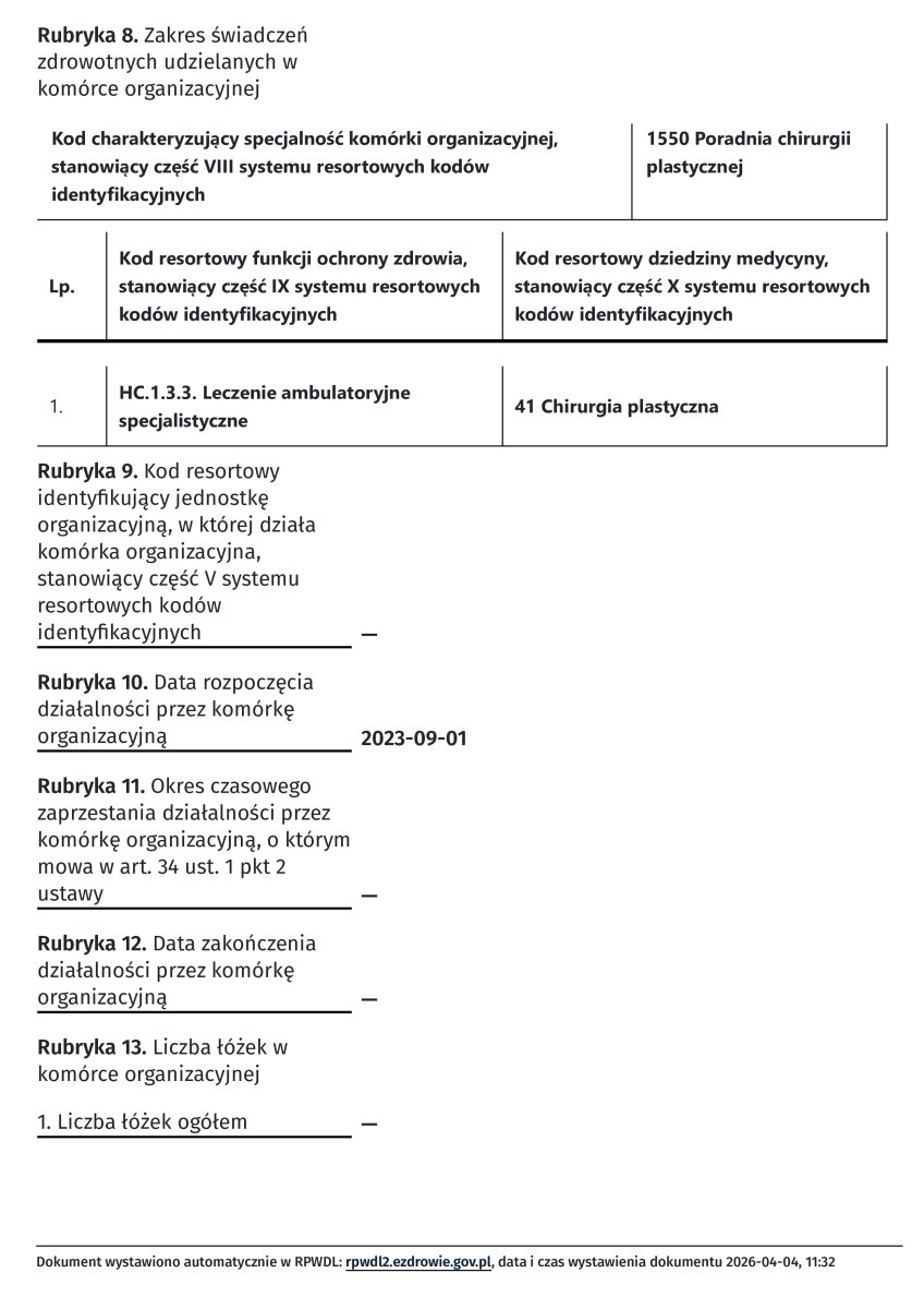 Permiso de clínica de cirugía plástica para Artisan Clinic, Polonia, 2023