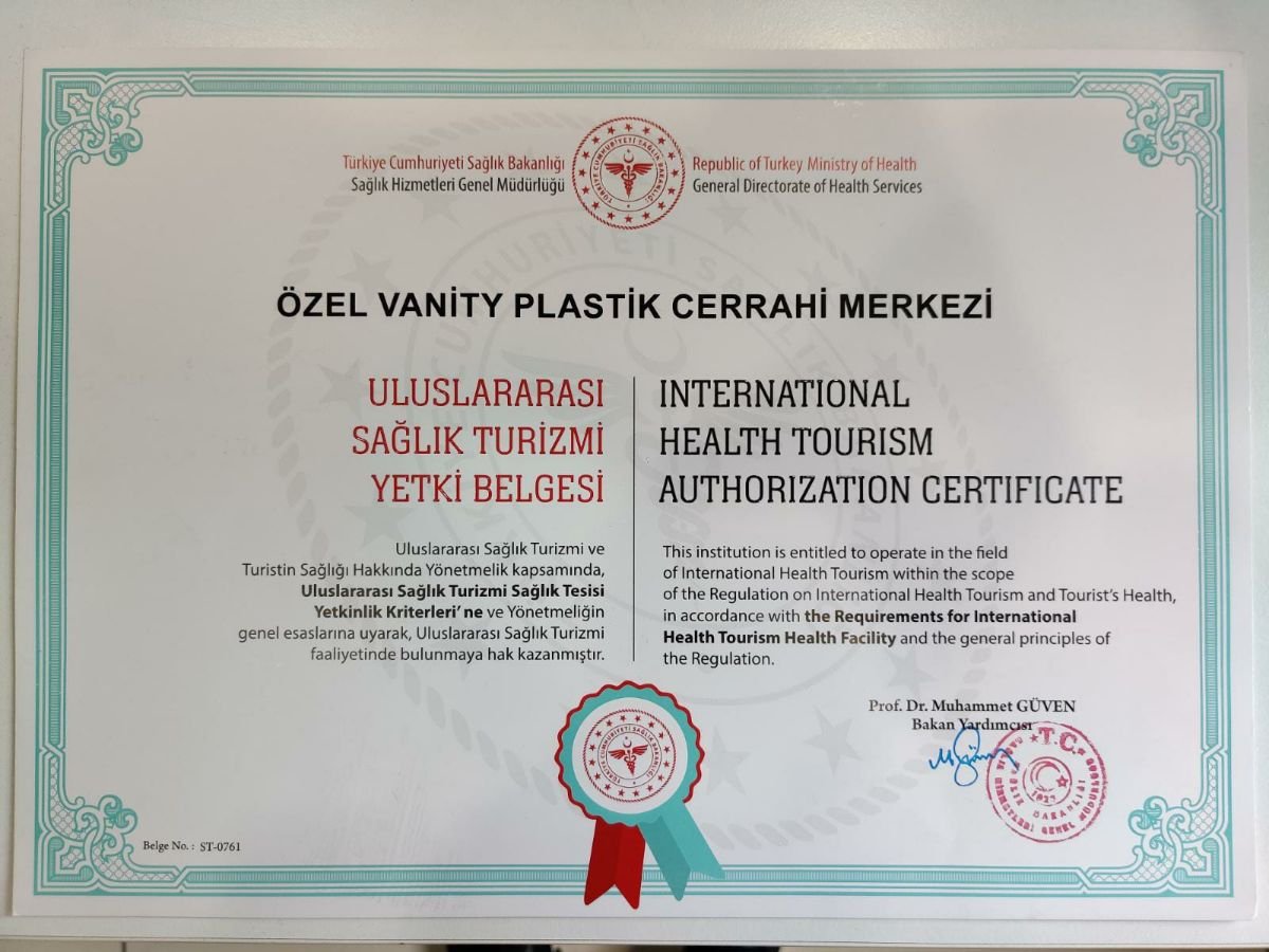 شهادة ترخيص السياحة العلاجية الدولية، Vanity Cosmetic Surgery Center، تركيا
