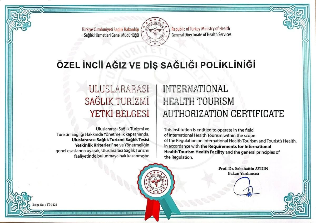شهادة تفويض السياحة الصحية الدولية، عيادة Inci Dis International Dental Clinic، تركيا