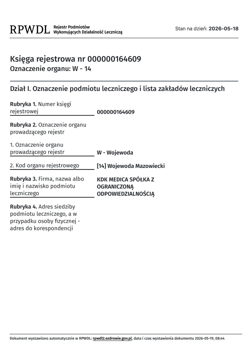 Certificado de registro clínico de Klinika Promedion, Mazowieckie, Polonia, 2026
